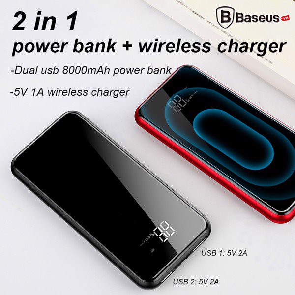 Sạc dự phòng không dây Baseus Wireless Charger 8000mAh - Hàng chính hãng