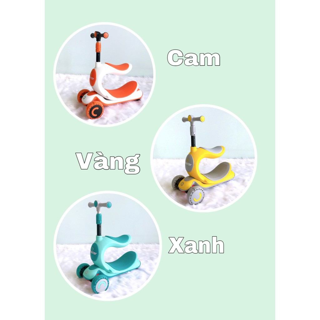 Xe Scooter, bập bênh, xe chòi chân 3 trong 1 đa năng CAYABE màu xanh lá