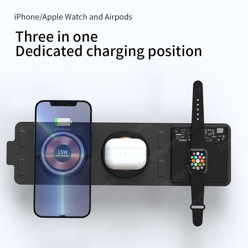 Đế Sạc Nhanh Không Dây 3 Trong 1 Hít Nam Châm Cho Apple Watch Airpods 15W Iphone 11 12 13 Pro Max