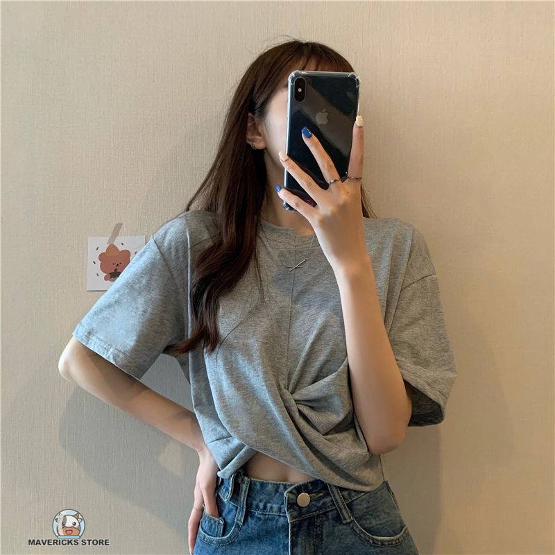 Áo thun tay ngắn cổ tròn dáng rộng thời trang cho nữ