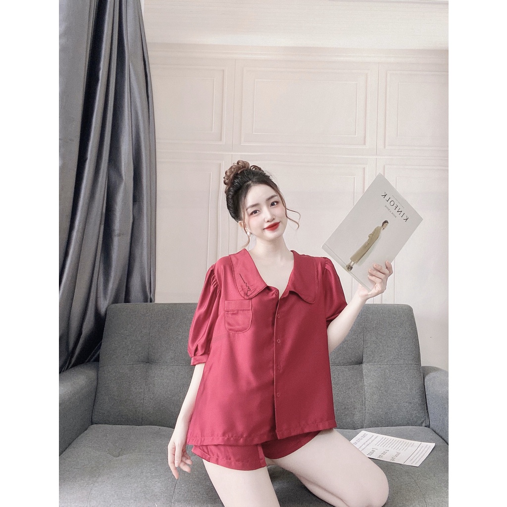 [ Lụa Cao Cấp ] Đồ ngủ tiêu thư dễ thương tay ngắn cổ thêu gợi cảm mặc nhà chất liệu lụa satin mềm mịn 038 | BigBuy360 - bigbuy360.vn