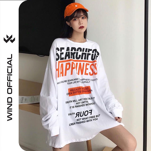 Áo thun tay dài WIND phông unisex form rộng HAPPINES sweater nam nữ oversize ulzzang | BigBuy360 - bigbuy360.vn