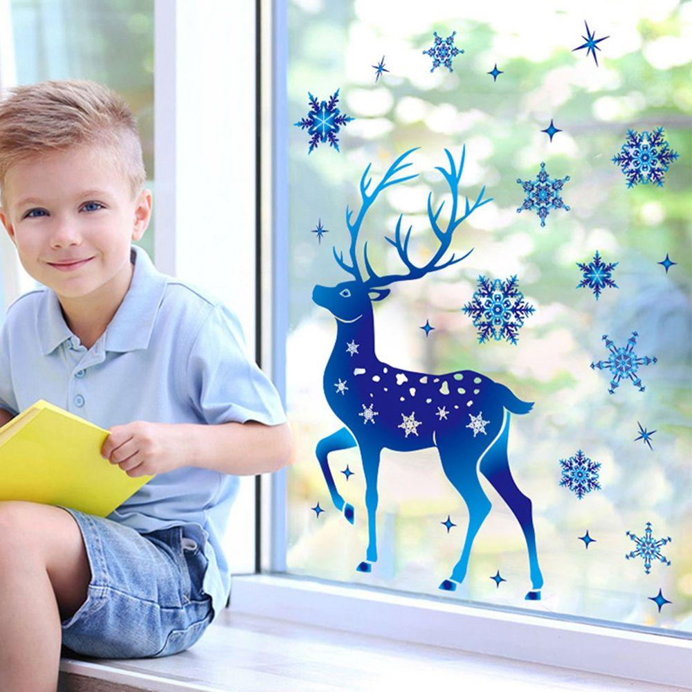 Đề Can Dán Cửa Kính Tĩnh Điện Họa Tiết Tuần Lộc Màu Xanh Dương Trang Trí Nhà Cửa Dịp Giáng Sinh Năm Mới