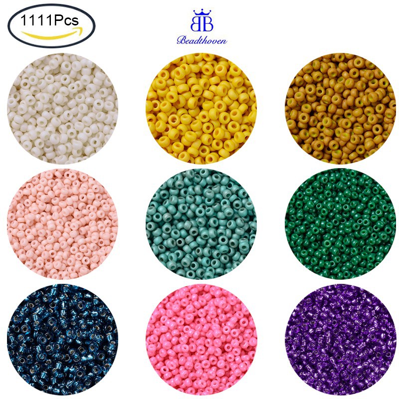 Bộ 1111 hạt tròn mạ bạc phối xanh dương phong cách nhật bản 2x1.3mm lỗ 0.8mm 10g
