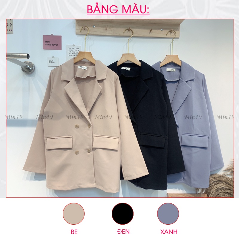 Áo vest nữ blazer công sở Hàn Quốc bigsize 1 lớp form rộng dáng dài tay dài cao cấp màu đen xanh be thời trang