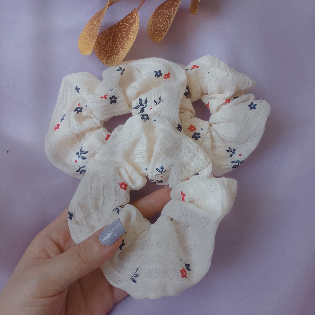 Vòng tay buộc tóc Scrunchies vải thô hình hoa 5 cánh VINTAGE, đơn giản, đẹp