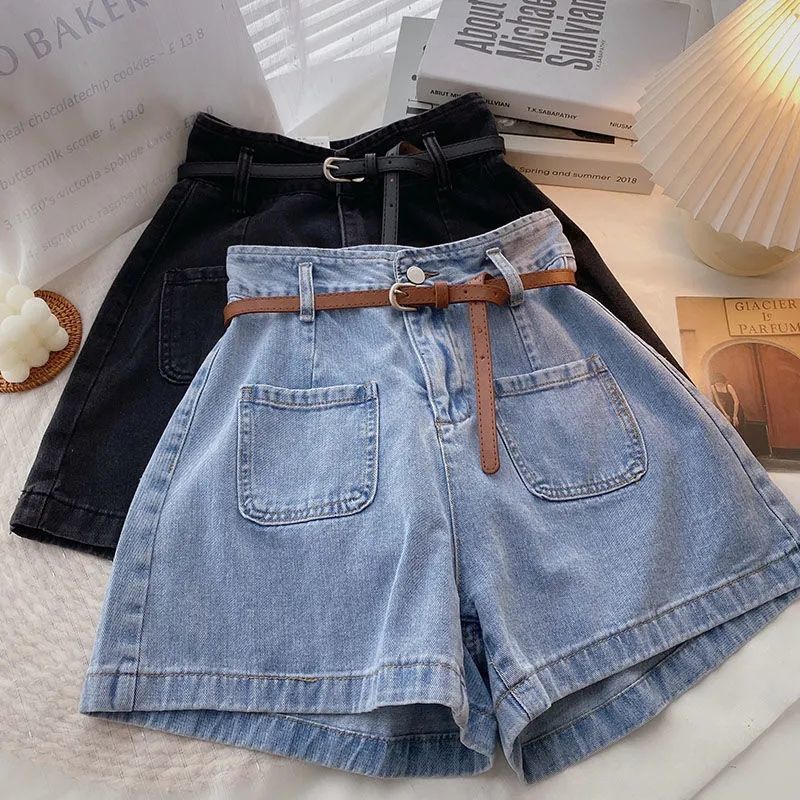 Quần Short Denim Lưng Cao Ống Rộng Phong Cách Hàn Quốc Thời Trang Mùa Hè Hàng Mới Dành Cho Bạn Nữ