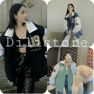 Áo Bomber Nhung 09 Tay Phối Màu 🦋 Áo Khoác Dáng Rộng Thêu Chữ Tay Bo 4 Màu 🦋