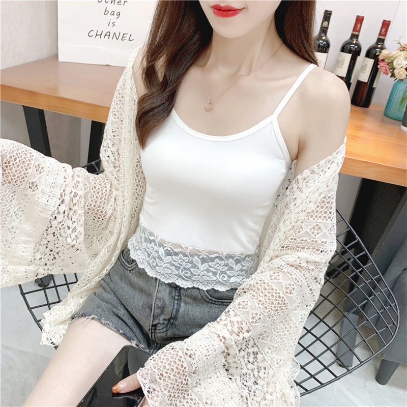 Áo Croptop Hai Dây Phối Ren Màu Trắng / Đen Thời Trang Quyến Rũ Cho Nữ