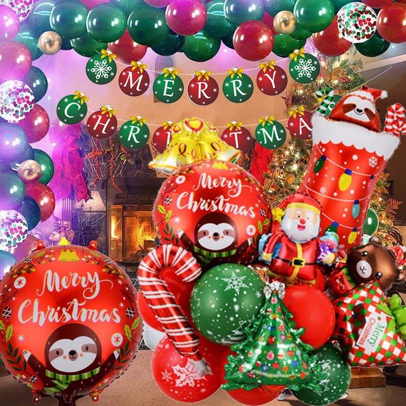 1 Set Bong Bóng Lá Nhôm Hình Ông Già Noel / Người Tuyết Đội Nón Xanh Lá Trang Trí Tiệc Giáng Sinh Năm Mới