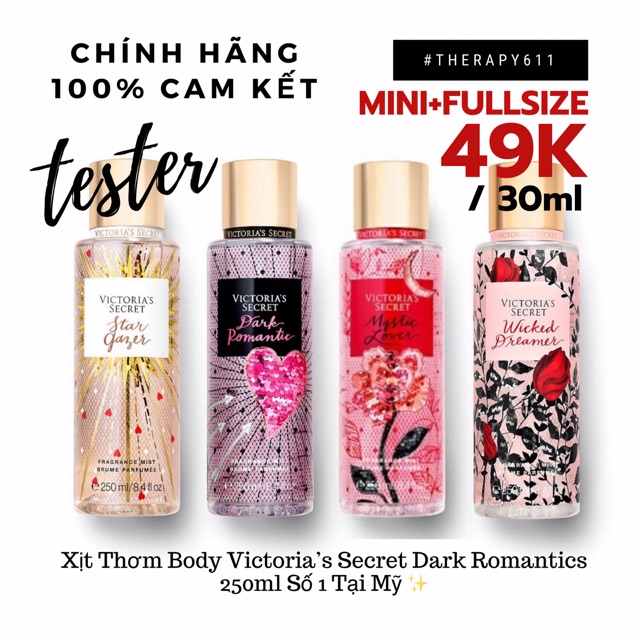 [Test/Sample]..::✨Xịt Dưỡng Thể Body Mist Victoria’S Secret &quot;Dark Romantics&quot; Hot 2019 250ml✨::..