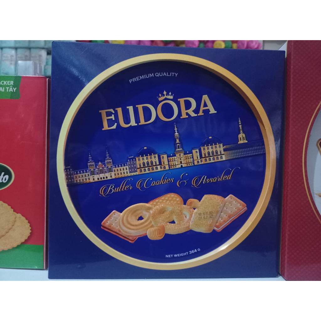 Bánh quy bơ tổng hợp Eudora hộp thiếc hoa mẫu đơn 423gr