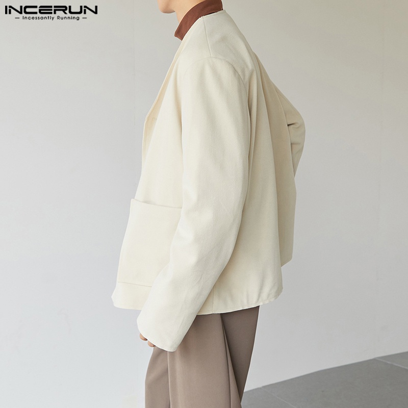 Áo khoác Incerun tay dài cổ chữ V phối một hàng nút phong cách retro Nhật Bản cho nam