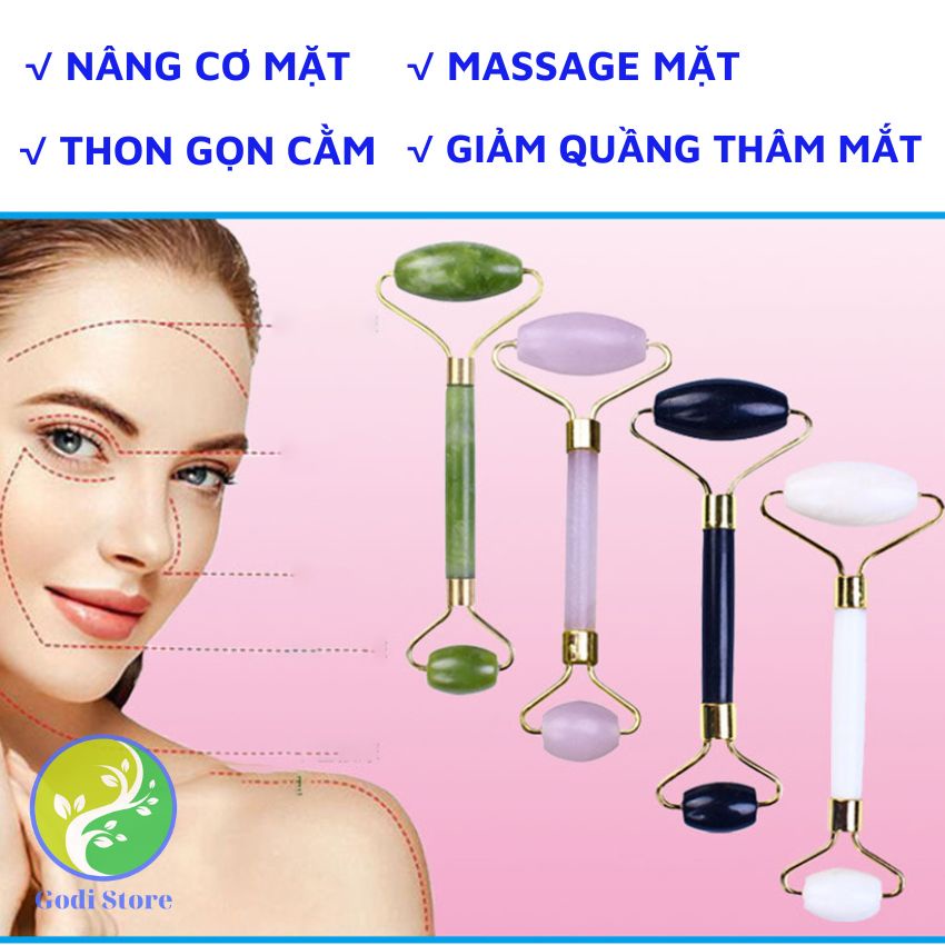 Cây Lăn Mặt - Con Lăn Massage Mặt Hai Đầu Bằng Đá Nhân Tạo, Mát Xa Mặt, Mắt Giúp Nâng Cơ, Thon Gọn Mặt - G64