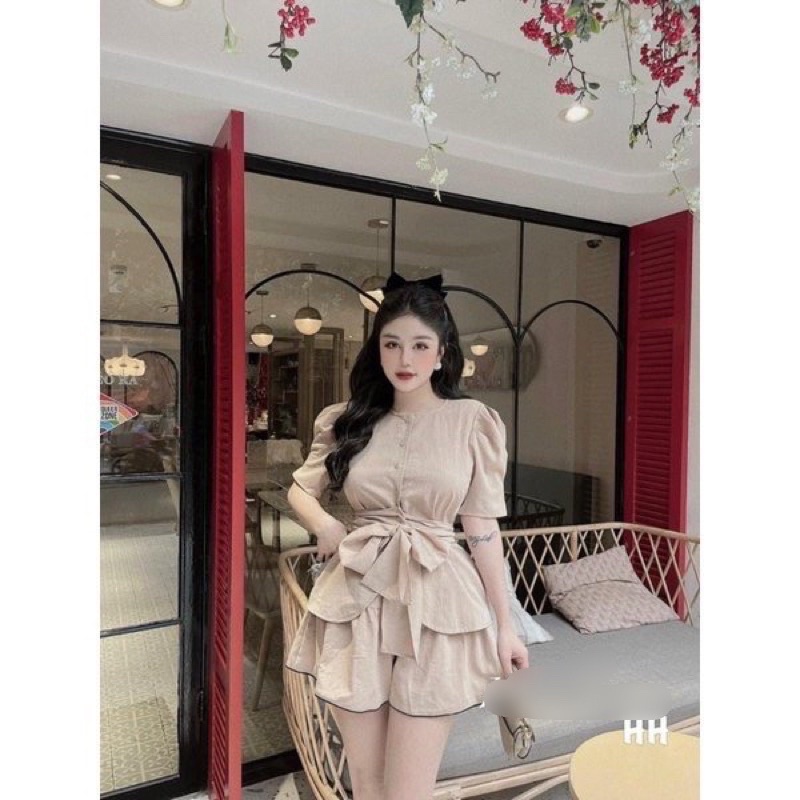 BỘ ĐŨI BÈO NƠ EO MÀU BE