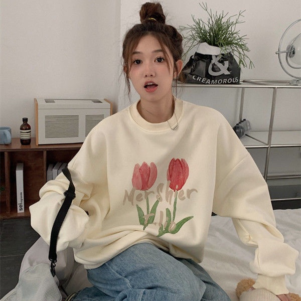 Áo Sweater Chui Đầu Tay Dài In Hình Hoa Tulip Dễ Thương  tao bao