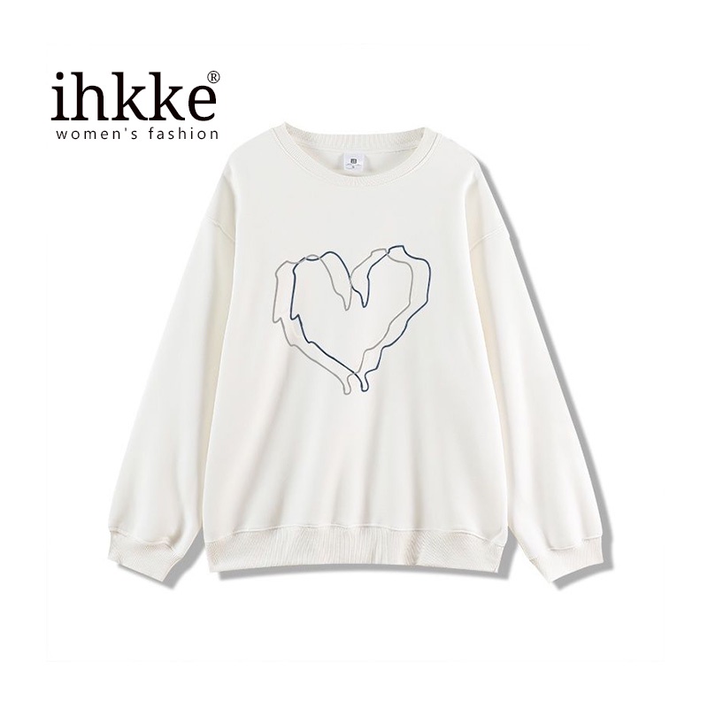 Áo sweater Ihkke cổ tròn màu đen phong cách Mỹ thời trang mùa thu cao cấp cho cặp đôi