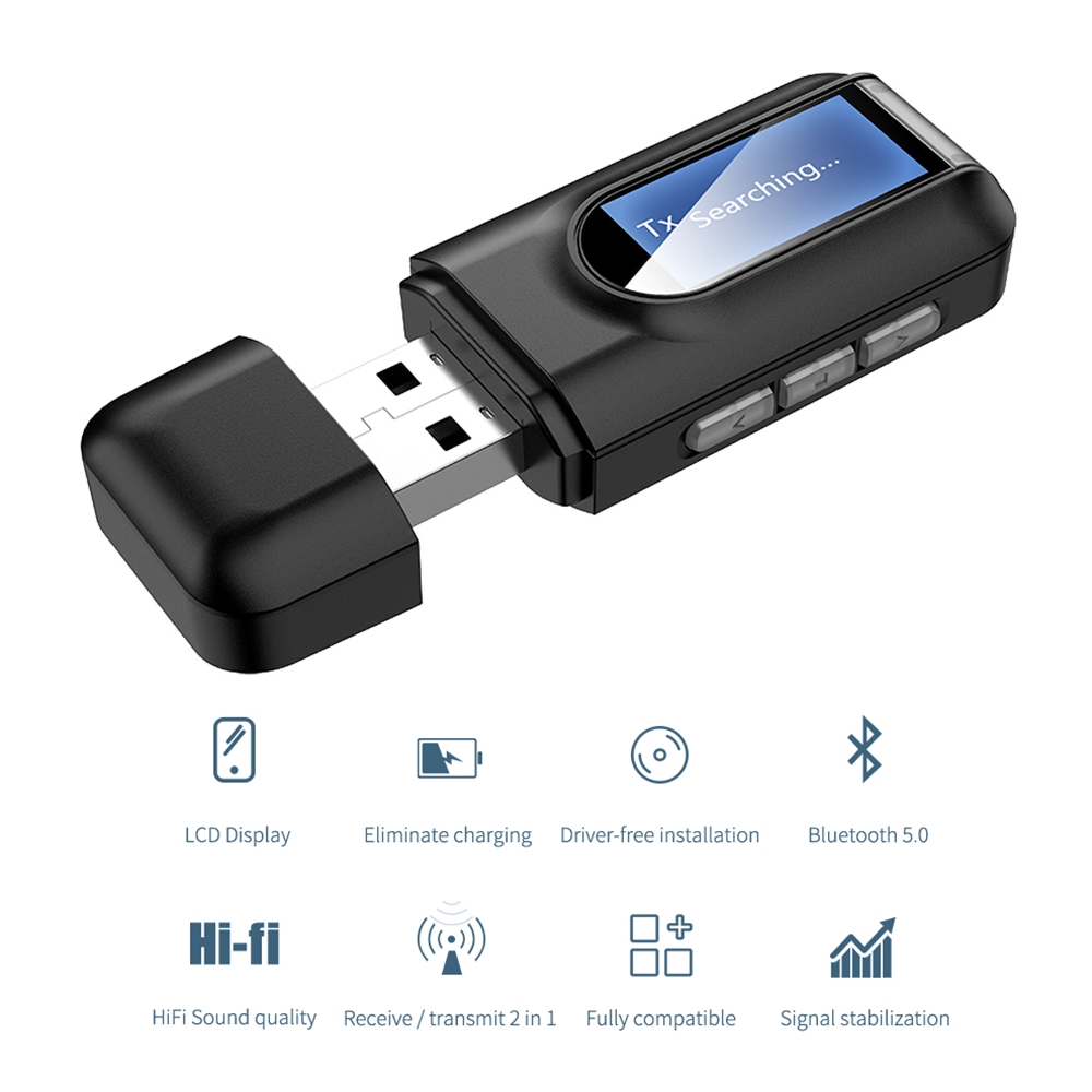 USB truyền nhận tín hiệu Bluetooth 5.0 2 trong 1 cho hệ thống AUX 3.5mm màn hình LCD | BigBuy360 - bigbuy360.vn