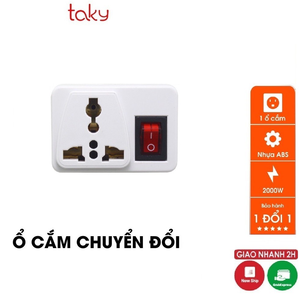 Ổ Cắm - Taky, Chuyển Đổi Từ 3 Chân Sang 2 Chân || 3 Chạc Sang 2 Chấu - Có Công Tắc An Toàn - Tiện Dụng, 8609