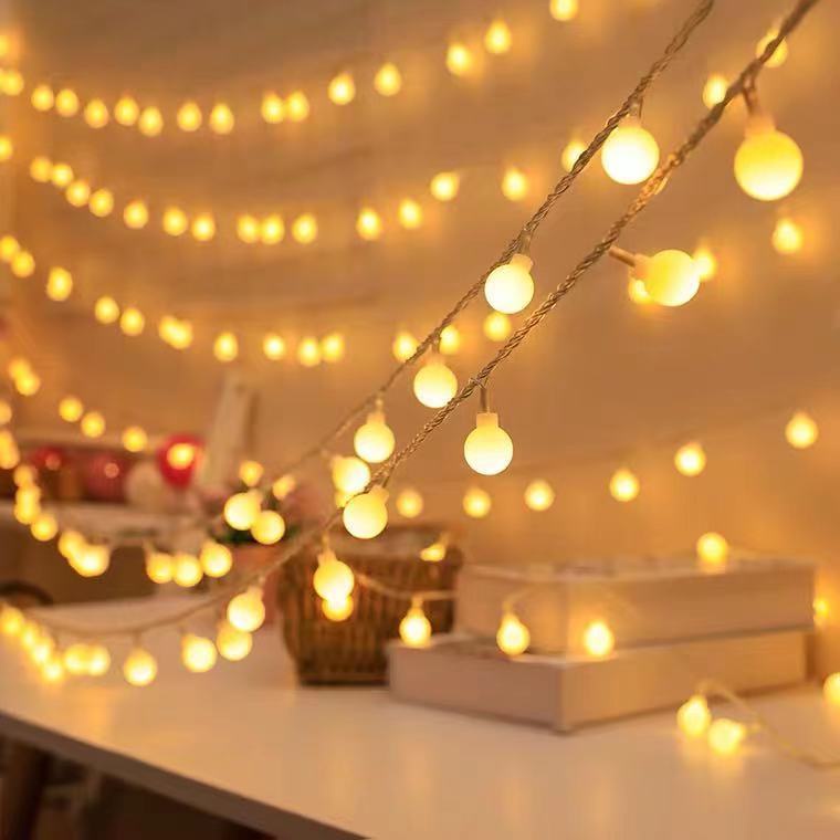 Đèn trang trí phòng ngủ CHERRY BALL hình tròn - Decor trang trí - Dây đèn Led - 2 chế độ nhấp nháy màu vàng ấm xinh xắn