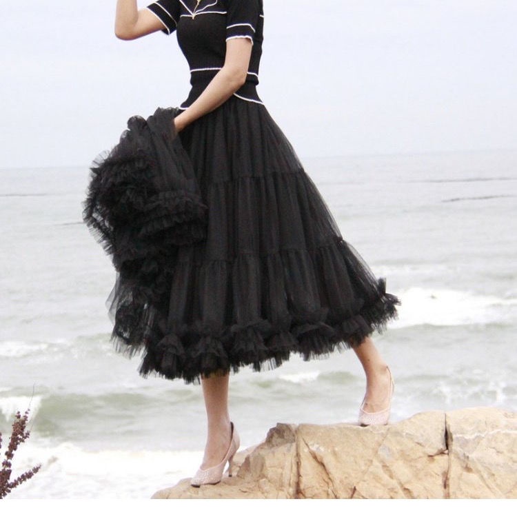 Chân Váy Lưới Dài Lưng Cao 90cm Thời Trang Cho Nữ