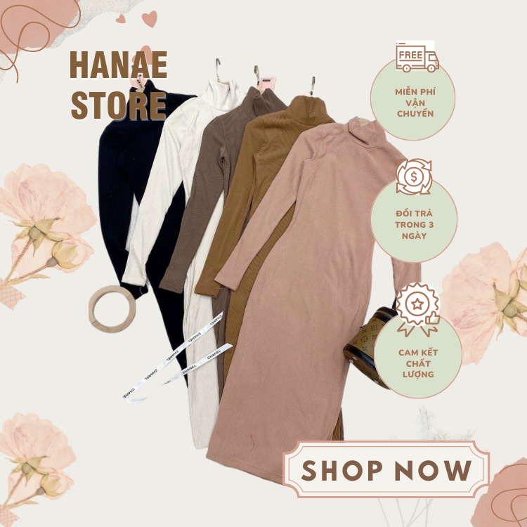 Đầm Váy Len Tăm Tay Dai Cổ Lọ Chất Lem Không Xù Ôm Dáng - HANAE STORE CD088
