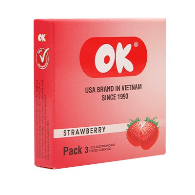 Bao cao su hương dâu tây cao cấp OK Strawberry - hộp 3 chiếc