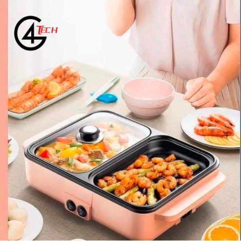 [ CHUYÊN SỈ LẺ ] Nồi Lẩu Nướng Điện , Siêu Chống Dính, Bếp Lẩu Nướng Mini 2 Ngăn Cao Cấp Bảo hành 12 tháng