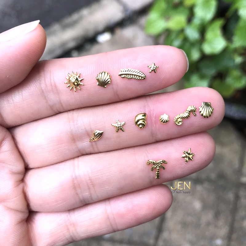 Phụ kiện nail sao biển vỏ sò kim loại hạt Charm vàng trang trí móng