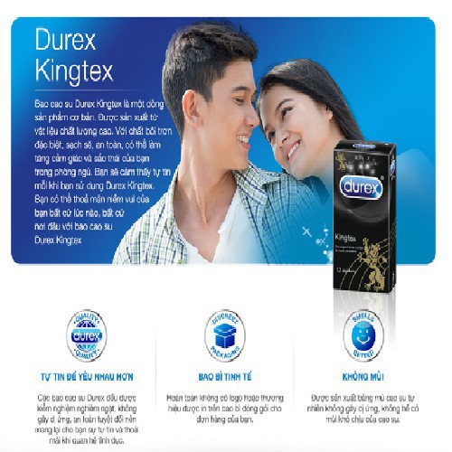 Bao cao su Durex Kingtex, size 49mm, Hộp 12 cái, Durex Kingtex ôm sát,Tăng cảm xúc mãnh liệt