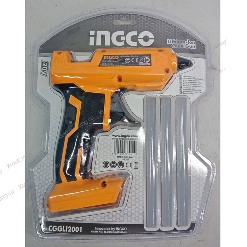Súng bắn keo nến INGCO CGGLI200 pin 20V, máy bắn keo cầm tay k bao gồm pin và sạc, được tặng kèm theo 2 cây keo 11.2mm