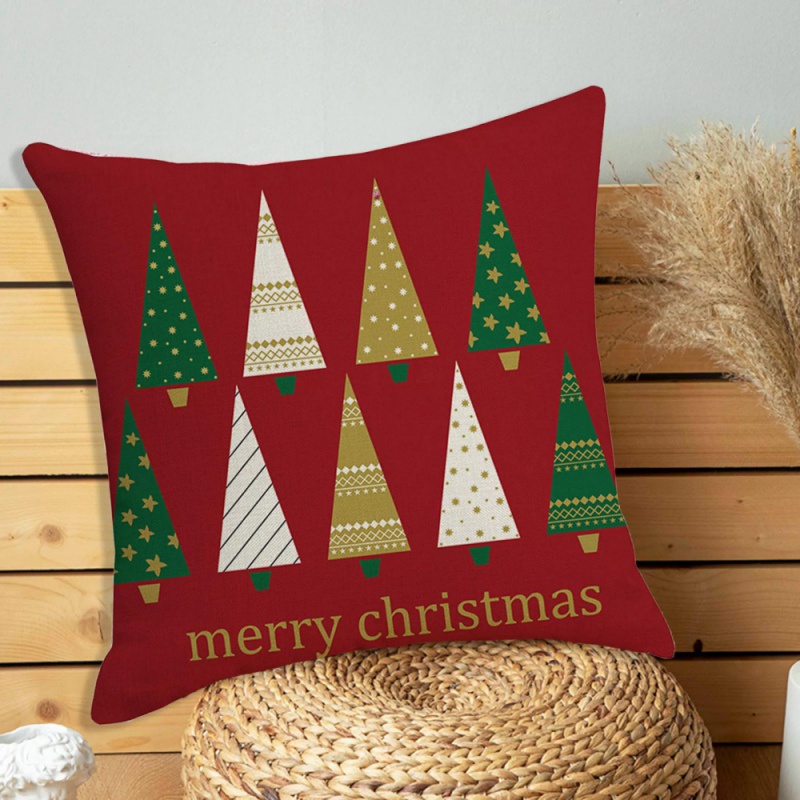 Vỏ gối cotton linen có khóa kéo họa tiết giáng sinh trang trí nhà cửa