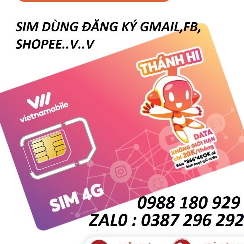 Sim vietnammobile tạo Gmail, fb,shope