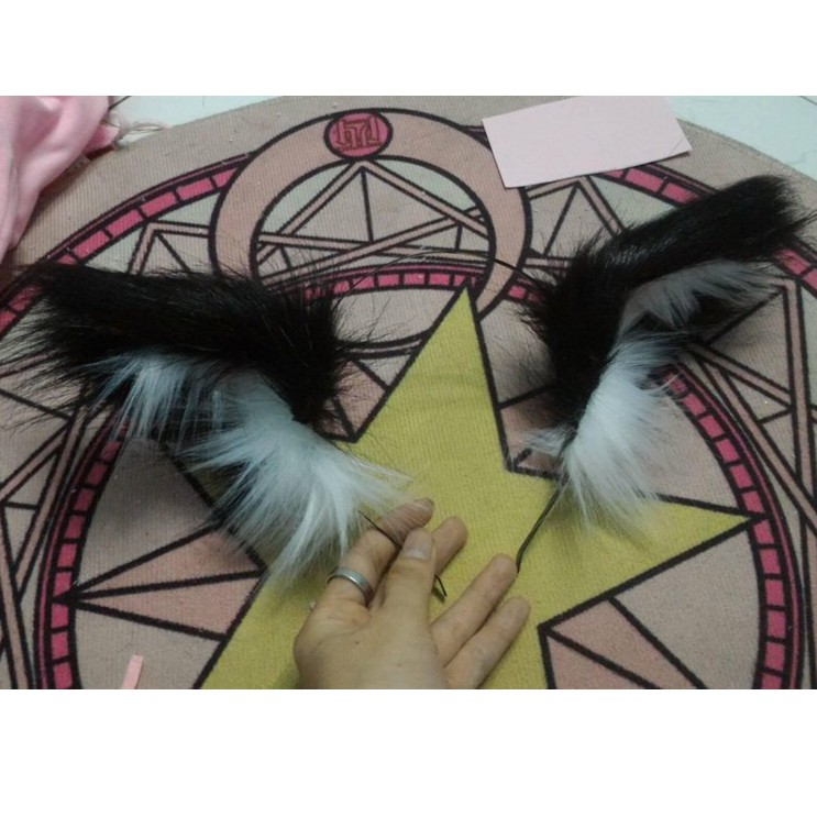 Tai cáo đen cosplay loại xù, kèm lông trắng