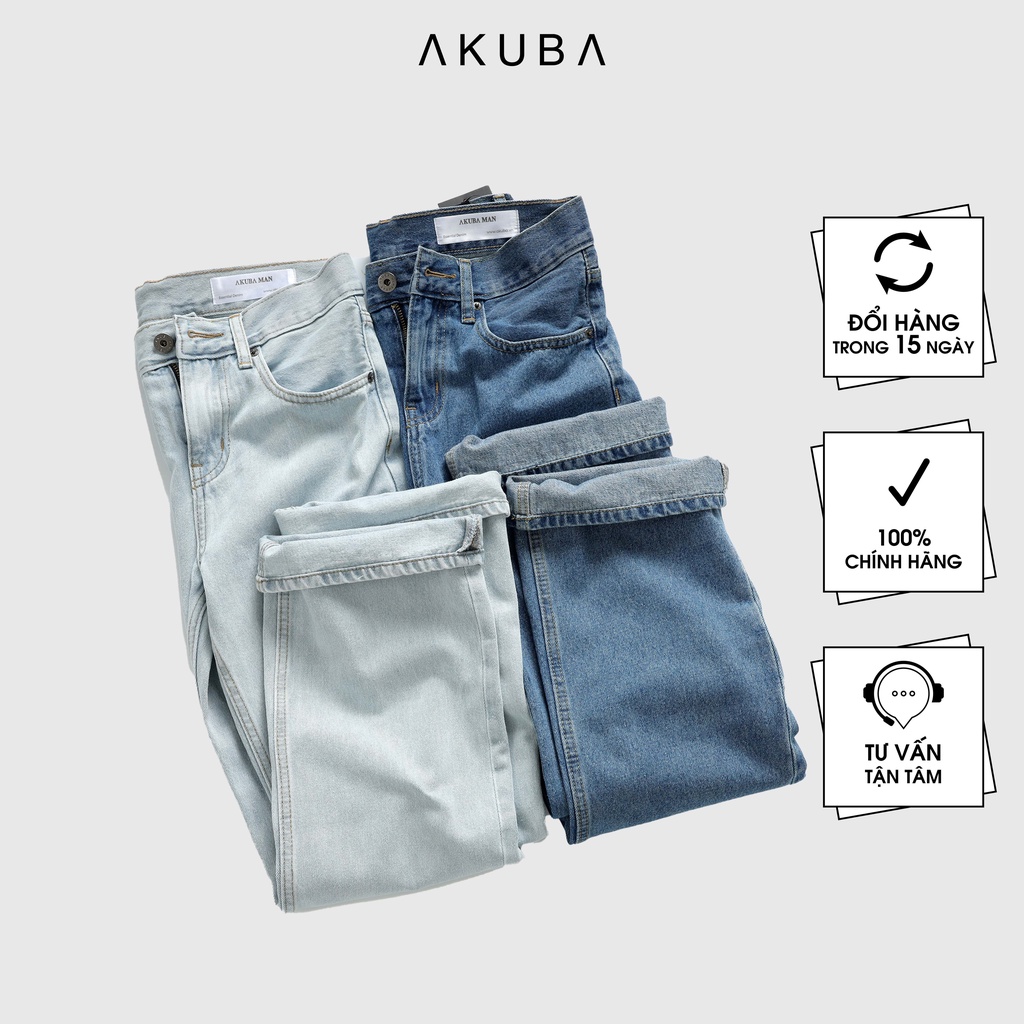 Quần Jean Nam Trơn Co Dãn Form slimfit AKUBA chất liệu Denim, độ dày vừa phải, phong cách Hàn Quốc | 01D0163