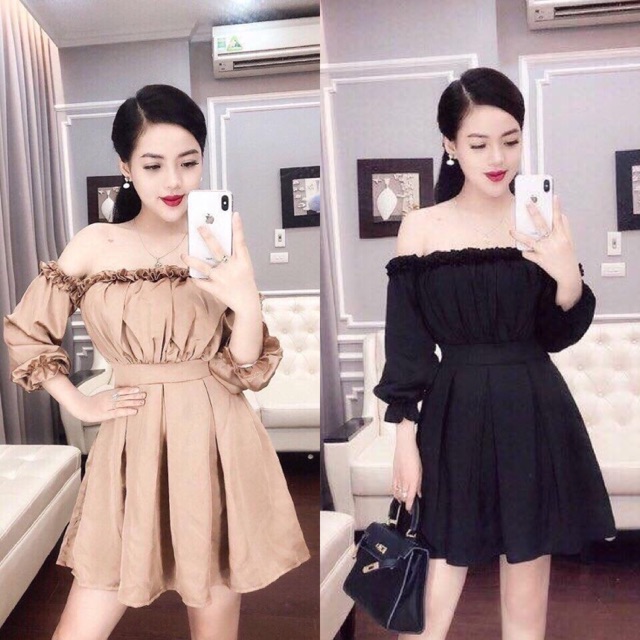 🍓Đầm bẹt vai tay nhúng