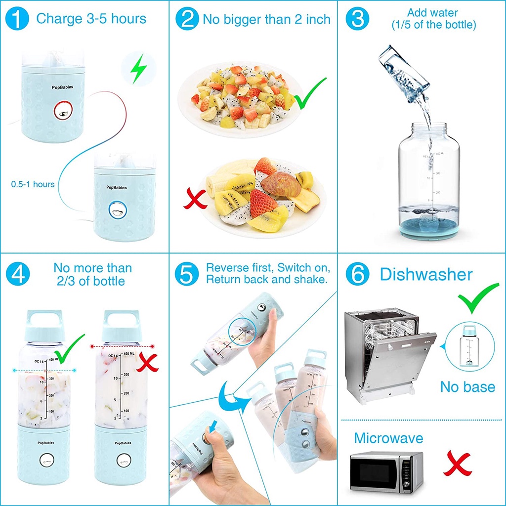 Máy xay sinh tố cầm tay mini PopBabies Portable Blender xay được trái cây đông lạnh, đá nhỏ