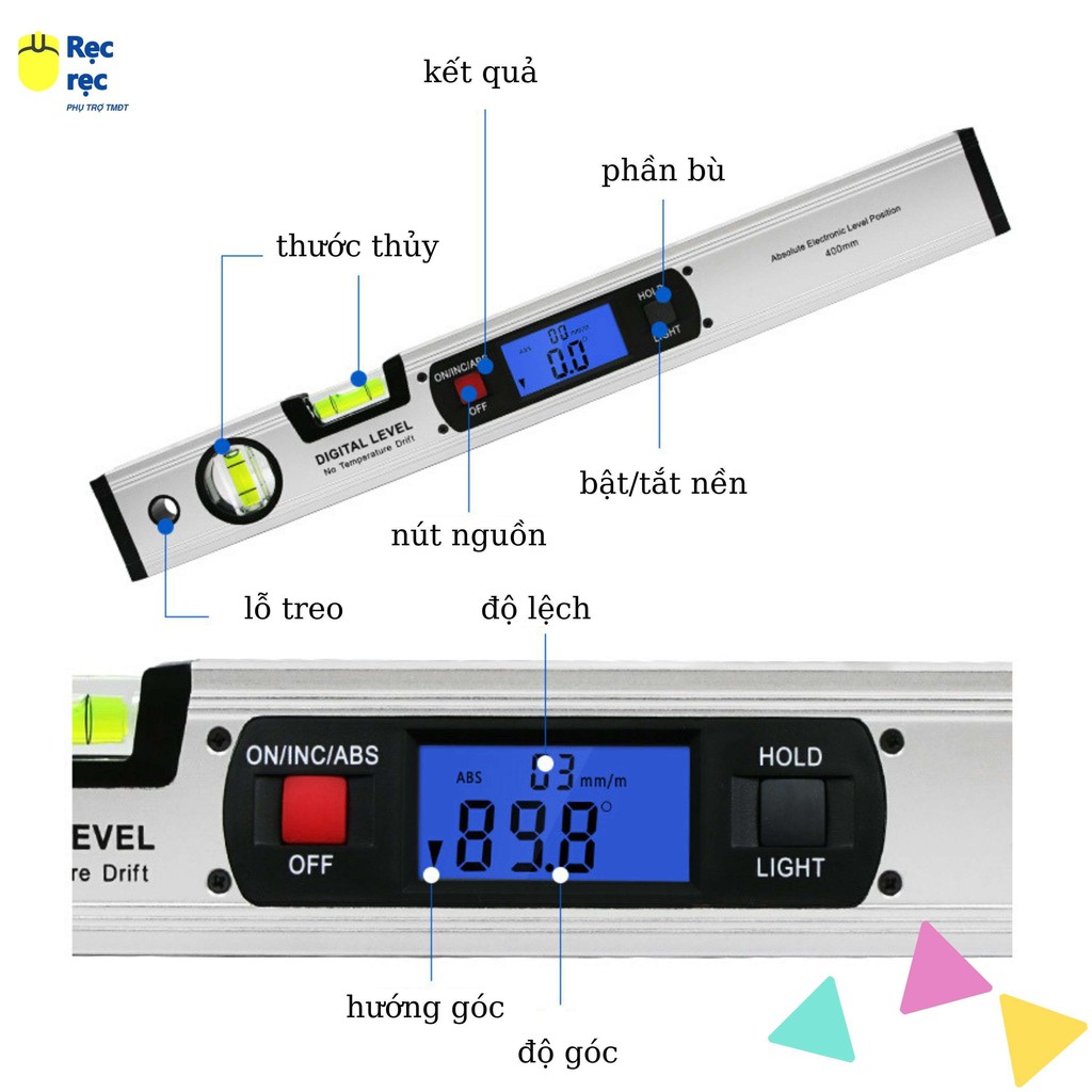 Thước cân bằng Nivo điện tử cao cấp 40cm - Khung nhôm định hình, đế nam châm