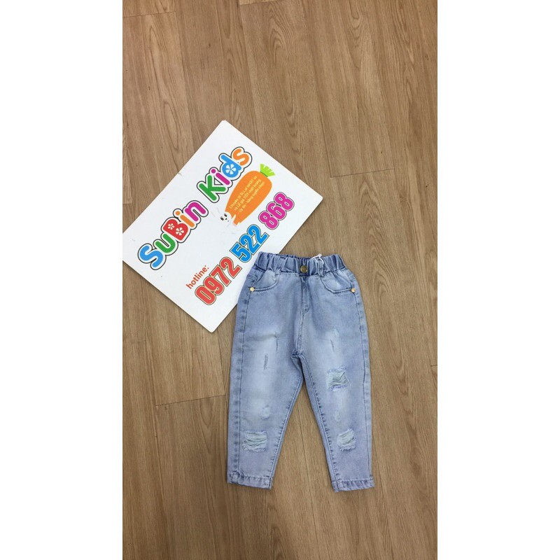 (ảnh thật) quần bò bé trai SB4036 sz 9kg - 14kg quần jeans cho bé xanh trơn rách chất lừ (hàng có sẵn)