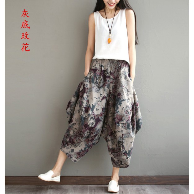 Quần Dài Ống Rộng Vải Cotton Lanh In Họa Tiết Thổ Cẩm Cá Tính | BigBuy360 - bigbuy360.vn