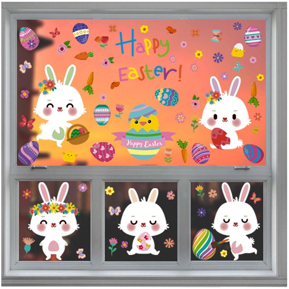 MUVAKO 125Pcs DIY Easter Window Clings for Glass/Windows/Mirror/Door Happy Easter Window Stickers Clings Decor Home, Office, Schoo Double-sided Printed Easter Eggs Party Supplies Bunny Carrot Flowers Easy to Use