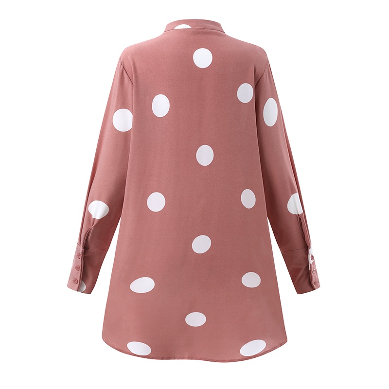 Áo sơ mi ZANZEA tay dài cổ tròn họa tiết chấm bi thiết kế thời trang dành cho nữ