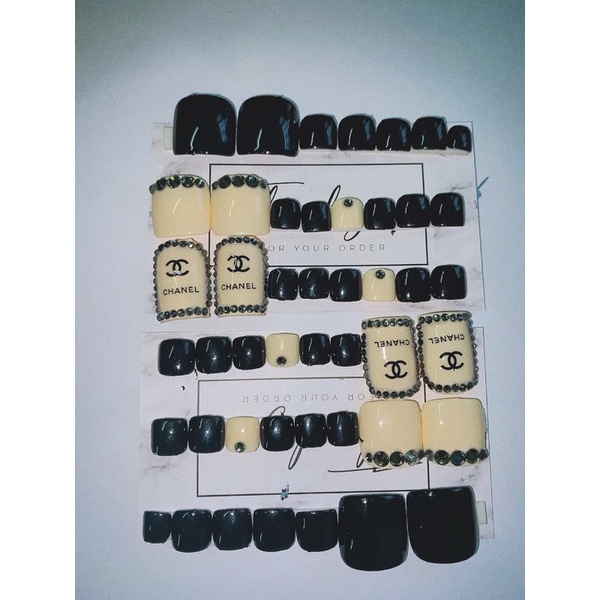 A104 bộ 24 móng chân giả màu đen sữa kèm keo dũa