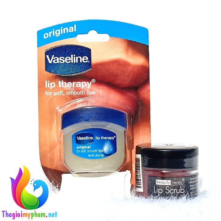 Combo Dưỡng Môi Không Màu Vaseline 7g + Tẩy Kỳ Môi Lip Scrub 10g