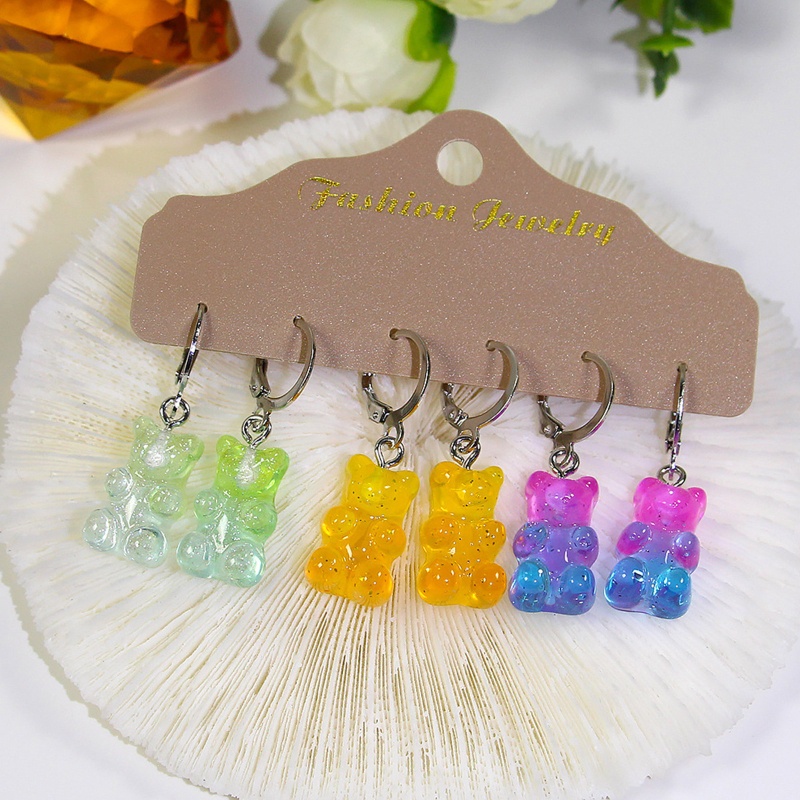 1 Set Bông Tai Hình Gấu Màu Kẹo Ngọt Dễ Thương