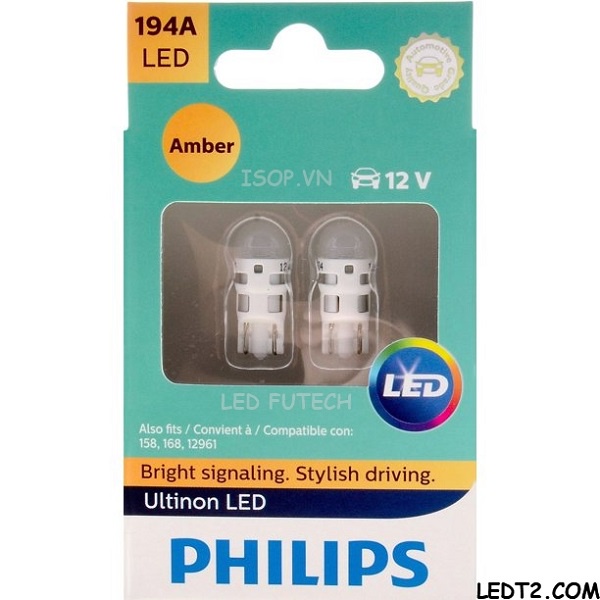 [LEDT2 ISOP] Đèn Led T10 Philips Ultinon [SL: 1 Cặp] [Bảo hành 5 năm]