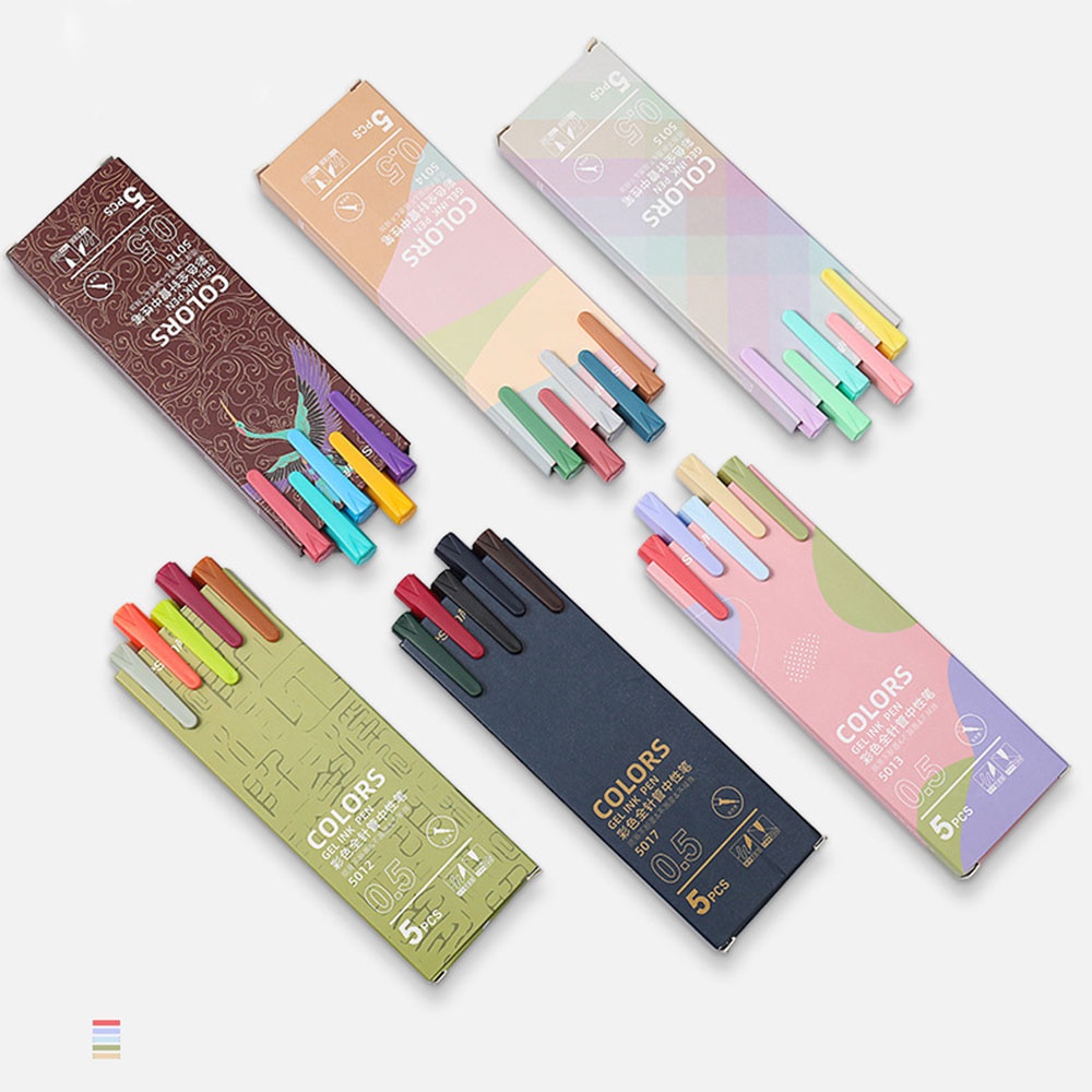 Kit 5 Bút Gel Màu Mực Ngòi 0.5mm Nhiều Màu Sắc Bút Kaco