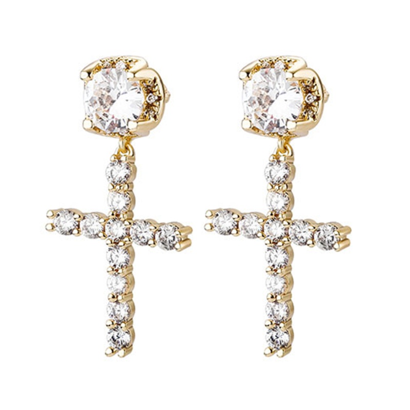 Bông Tai Hình Chữ Thập Đính Đá Zircon Lấp Lánh Sang Trọng Cho Nữ