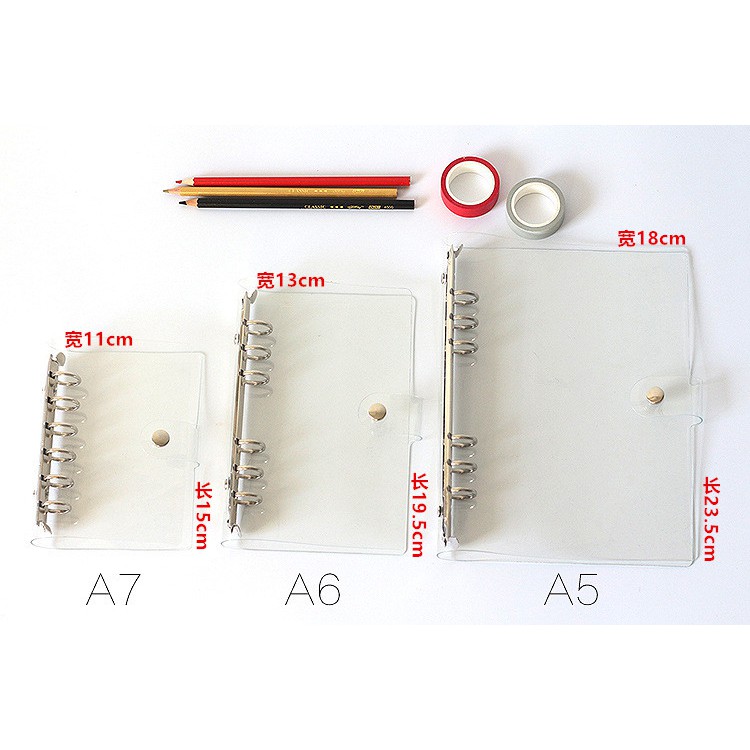 Bìa Sổ Tay Trong Suốt 6 Lỗ Gắn Khổ A5/A6/A7