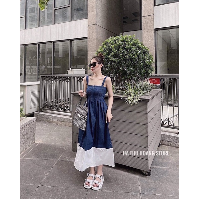 VÁY 2S BẢN TO XANH PHỐI ĐUÔI CÁ TRẮNG CỰC XINH